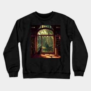 Cat inside house in forest Crewneck Sweatshirt